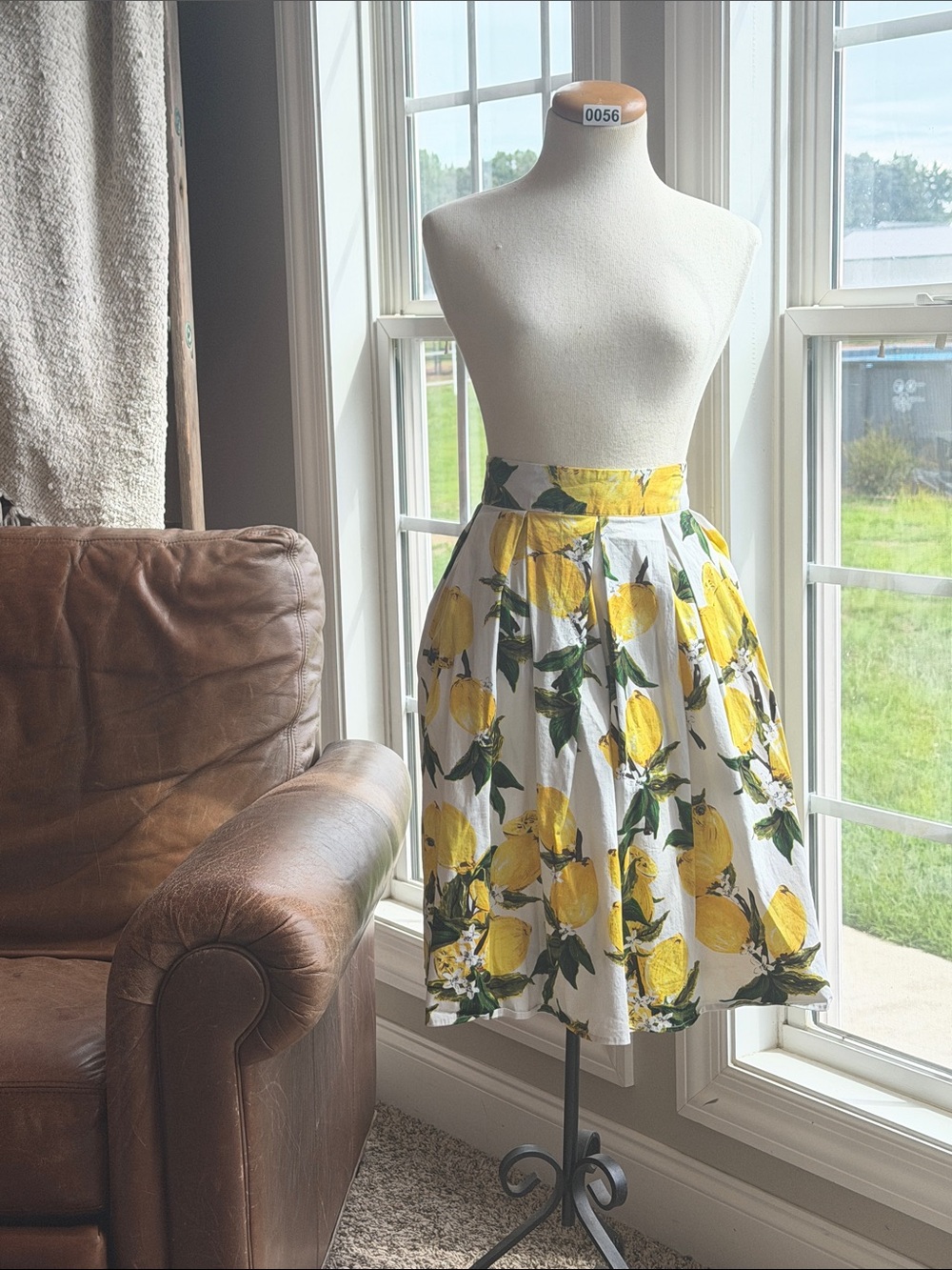 Women’s White Skirt with Yellow Lemon Print - Flared Skater Style